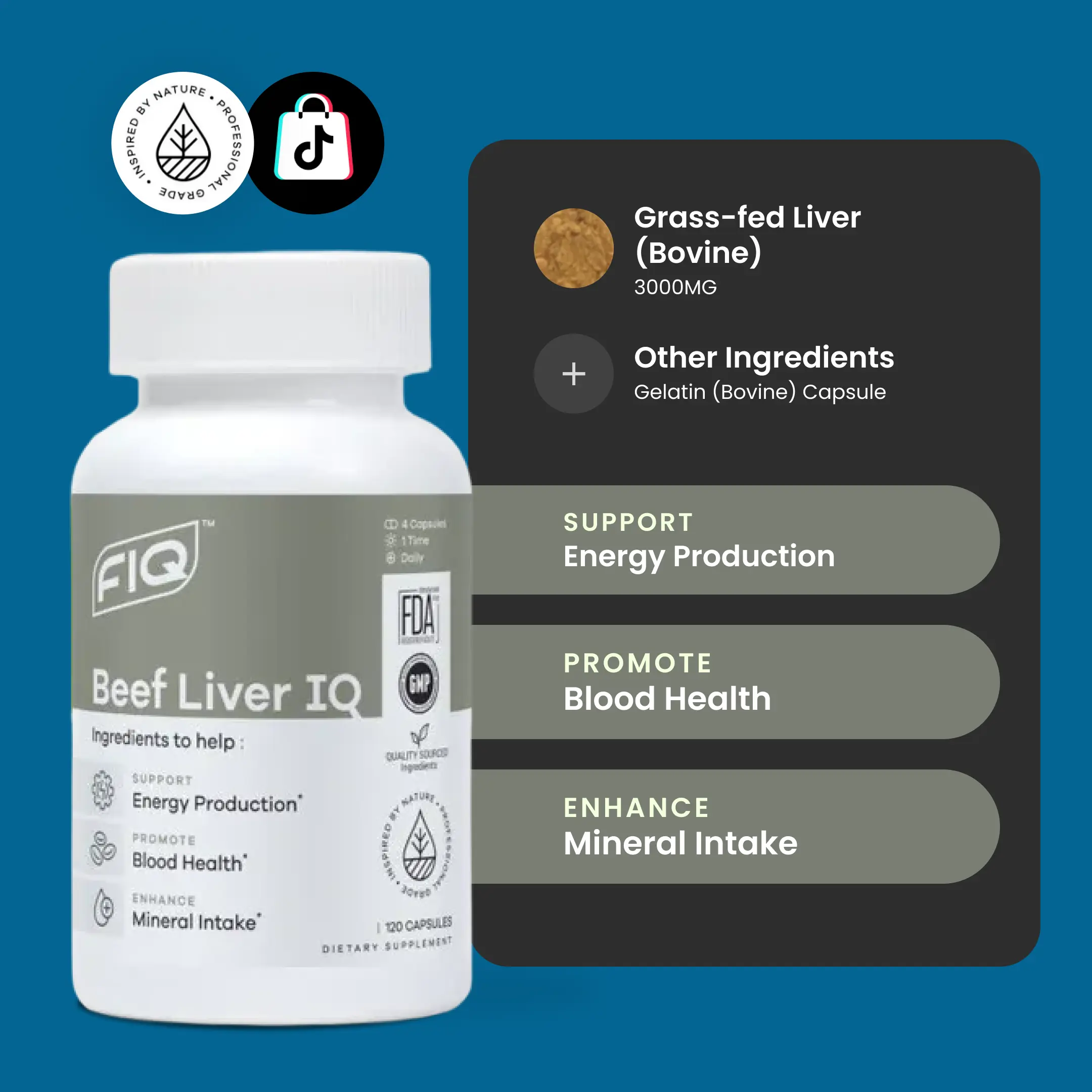 Beef Liver IQ Supplement - 120 Capsules, FDA Approved, Natural Energy ...