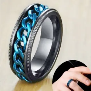 Rotatable Creative Novelty Fashionable Titanium Steel Ring For Men Stress-relief Anti Anxiety Stainless Steel Ring Popular Rotatable Chain