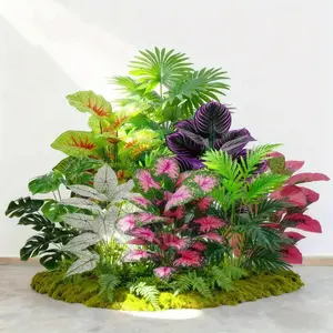 Large Artificial Plant Landscape, Realistic Plants, Multiple Tropical Rainforest Scenes, Home Office Living Room Balcony Outdoor Garden Decor, Lifelike Fake Plant