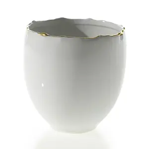 Evelyn Planter - White Ceramic Planter with Gold Accents, Simple Design, Ideal for Home Decor