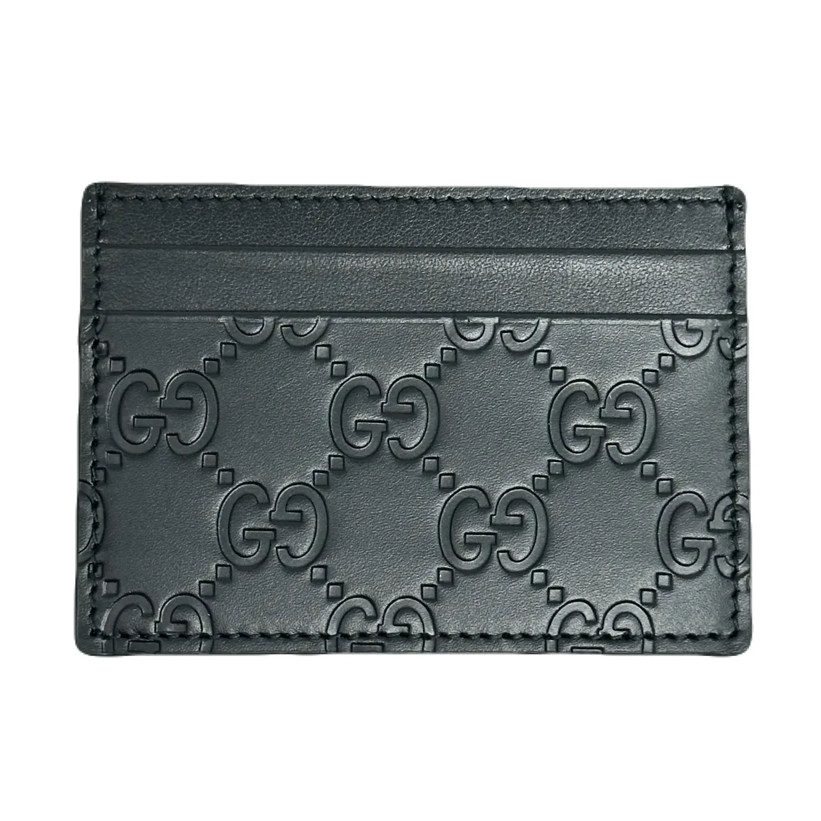 Pre-owned GUCCI Leather Small Leather Goods Signature Black Monogram 5 Slot Cardholder Unisex