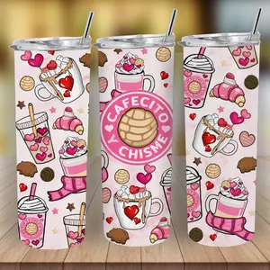 Stainless Steel Cafecito Y Chisme Hearts Tumbler For Your Hot and Cold Drinks