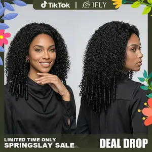 【250% Density】IFLY Burmese Curly Half Wig 3-in-1 Seamless Flip Over Glueless Wear and Go Wig Pre Plucked 100% Human Hair Soft Bouncy Curly Half Wigs for Women Daily Use Beginner Friendly Vacation