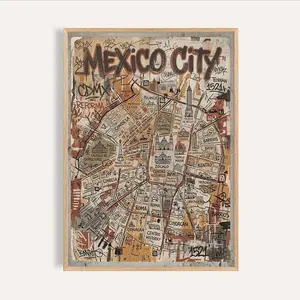 [SALE UP TO 50% + FREE SHIP]  Mexico City Map Poster Stylized Streets, Muted Gray and Orange