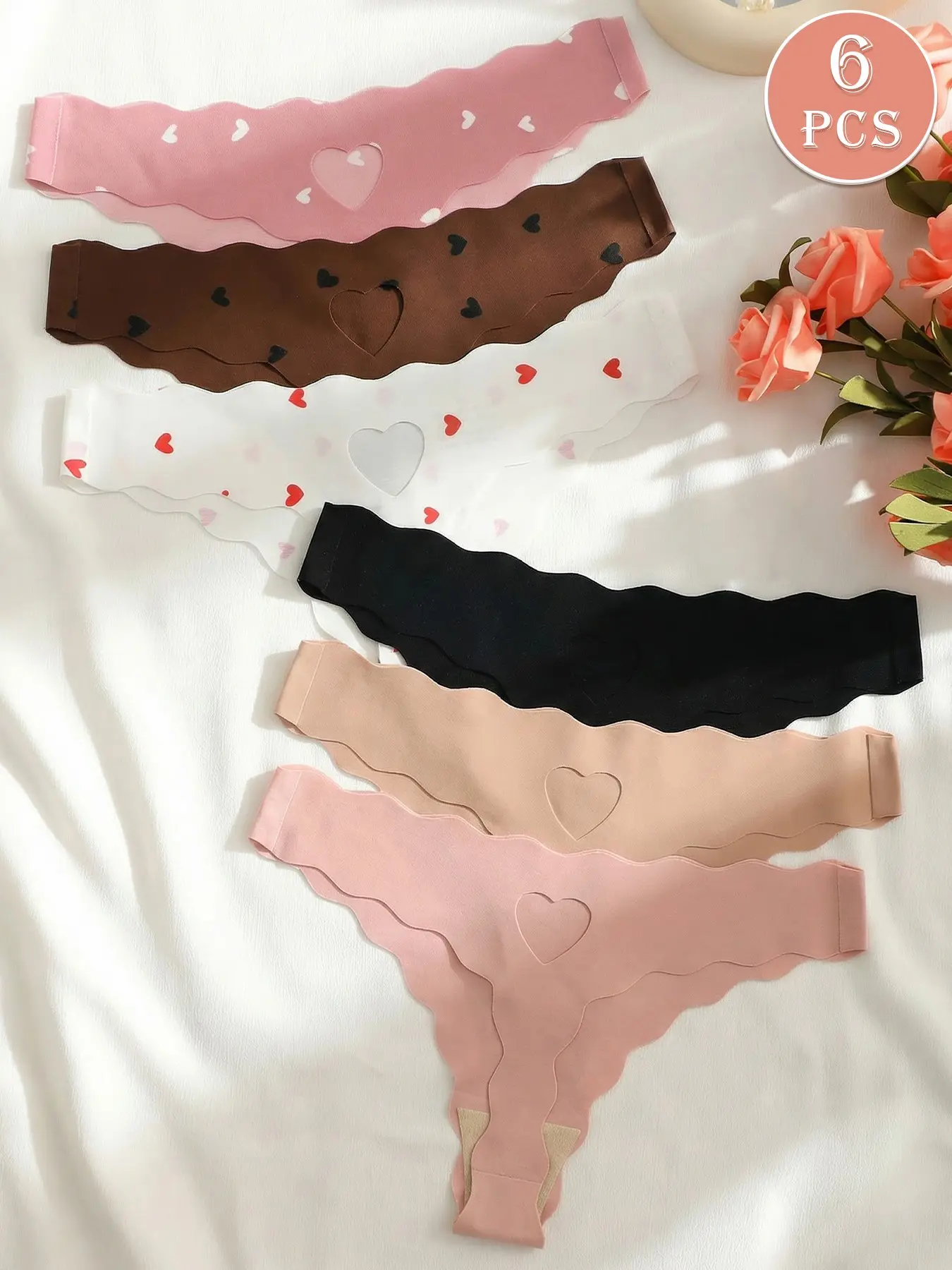 Women's Low Waist Thong Panties, Low Waist Underwear, Heart Print and Solid Color, Cut Out Design, Slim-Fitting, Comfortable and Sexy, All Seasons