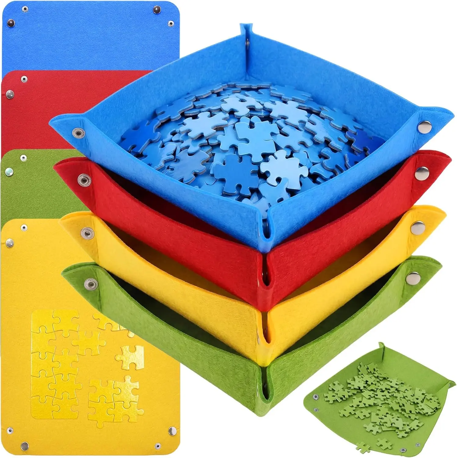 Puzzle Sorting Trays 4PCS 11.8"x9.2" Puzzle Organizer Stackable Storage for 1000-4000 Piece Puzzles Portable Jigsaw Puzzle Accessories Color-Coded Sorting