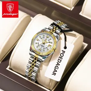 Poedagar watch, original elegant women's watch waterproof night light date stainless steel quartz fashionable women's watch
