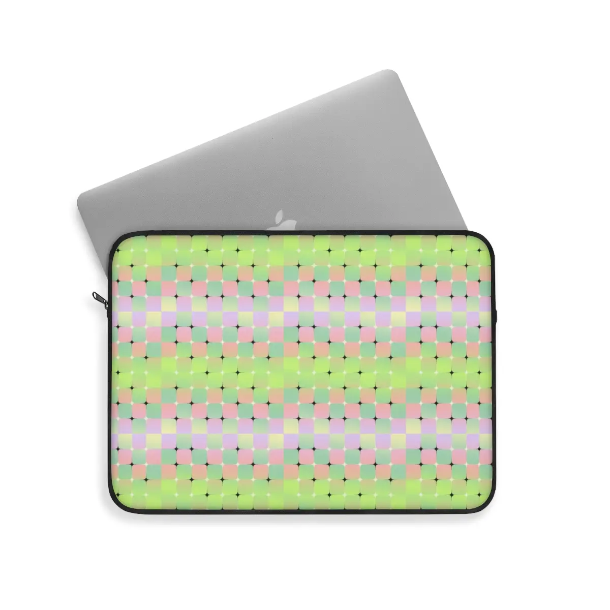 Pastel Checkered Optical Illusion Laptop Sleeve Artist Created Pink Green Lavender Blue