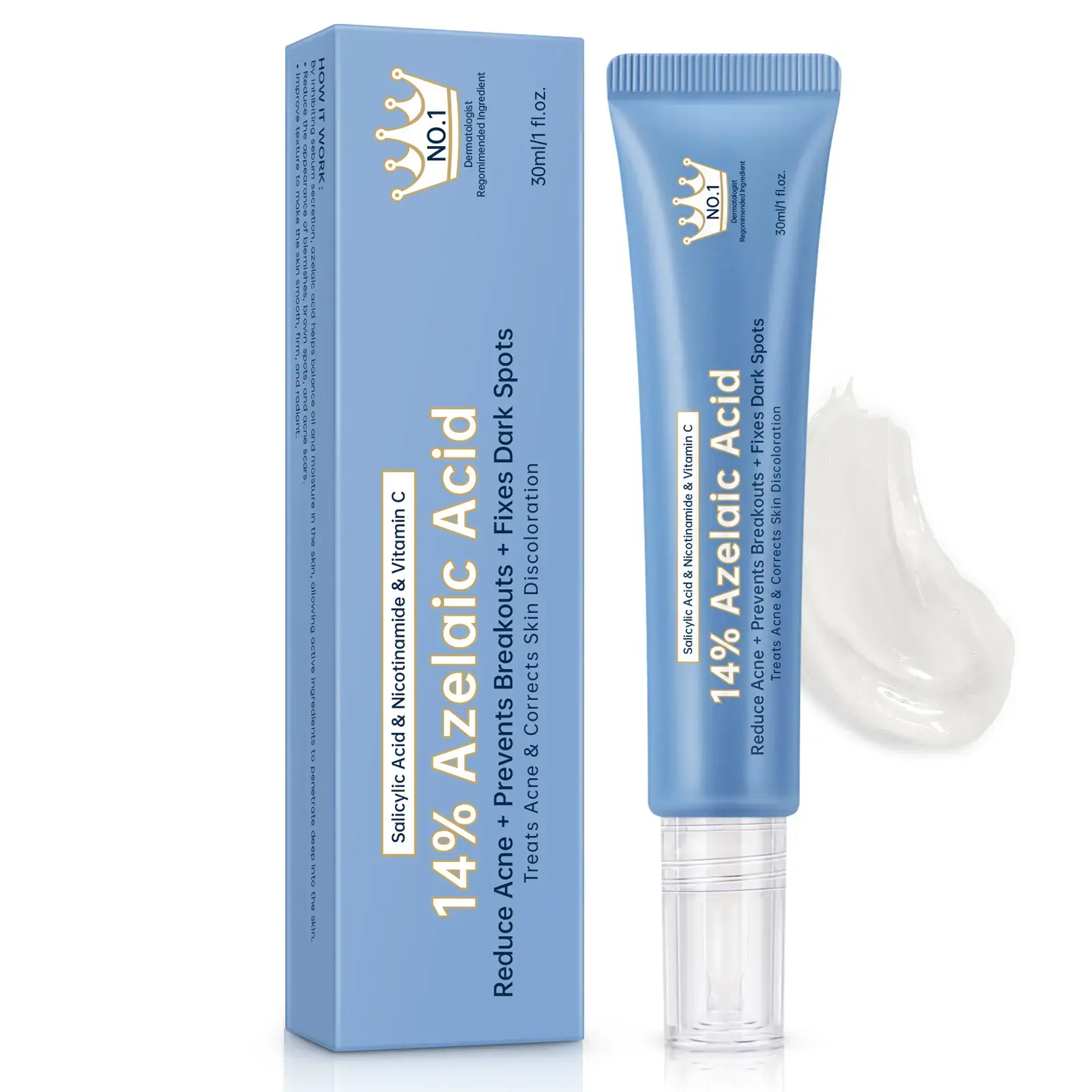 14% Azelaic Acid Cream Calm Acne Reduce Redness Fast Smooth Hydrating Glow with Niacinamide & Vitamin C for Acne-Prone Skin - Clear Skin Routine, Clear, Daily