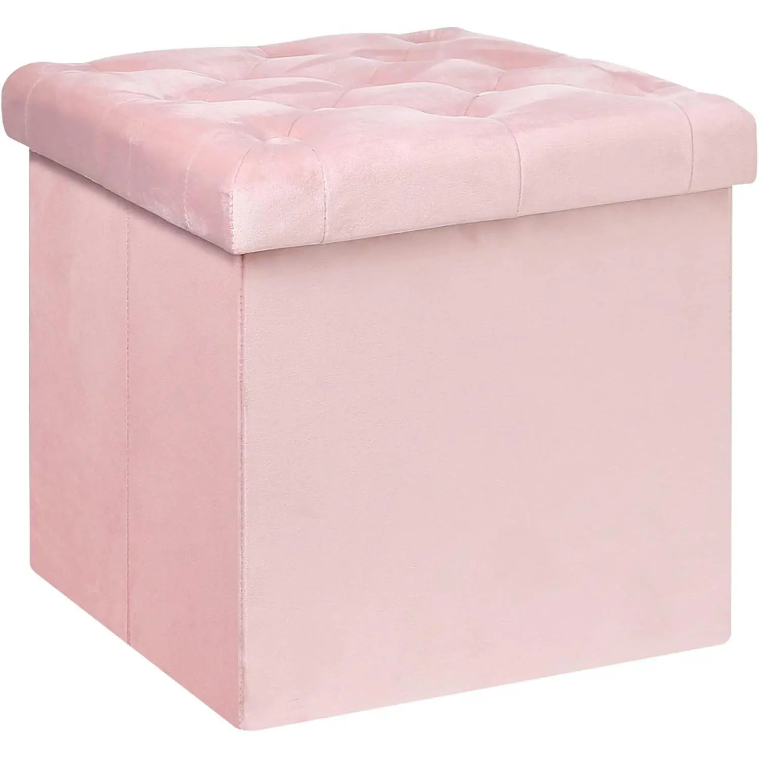 Storage Ottoman Cue,  Tufted Folding Ottomans with Lid, Footstool Rest Padded Seat for edroom (Pink, Medium)