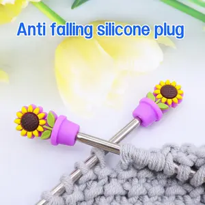 2PCS Lovely Floral Sunflower Potted Needle Stoppers for Straight Needles, Anti-Slip Needles, Cute Stoppers & Sweater Needle Caps, One Pair. Stoppers, Knitting Accessories, Anti-Slip for Straight Needles & Yarn, Knitting Needle Supplies, Prevent Yarn from