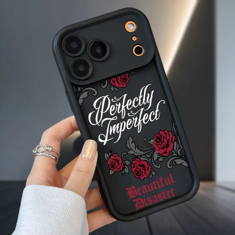 Dark Rose Bloom Silicone Phone Case - Heavy Duty Protection Silicone Shell, Custom Durable Shockproof Soft Matte TPU Casing, Lens Guard, Rugged Back Cover for iPhone 17 Air,16,16e,15,14,13,12,11 Pro Max Plus,X,XS
