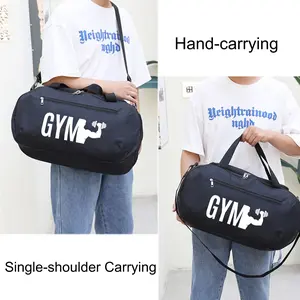 GYM Fitness Theme Print Duffel Bag, Athletic Carryall, Outdoor Fitness Bag, Large Capacity Lightweight Sports Bag with Reinforced Grab Handles, Machine Washable Oxford Fabric for Yoga, Fitness Training