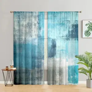 Abstract Art Print Window Curtain, 2 Counts Modern Simple Pole Pocket Design Curtain, Home Decorative Curtain for Living Room Bedroom Kitchen Study Room