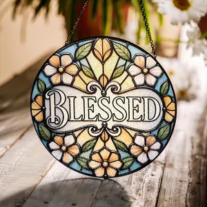 Blessed Stained Style Acrylic Panel Suncatcher Christian Faith Gift Religious Window Hanging Baptism Gift Spiritual Gift for Her