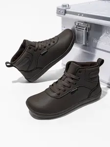 HOBIBEAR Men's Wide Head Sneakers, Casual Mid-Calf Textile Shoes, Comfortable Walking Boots, Casual Outdoor Boot, Pure Color Design, All Seasons Footwear