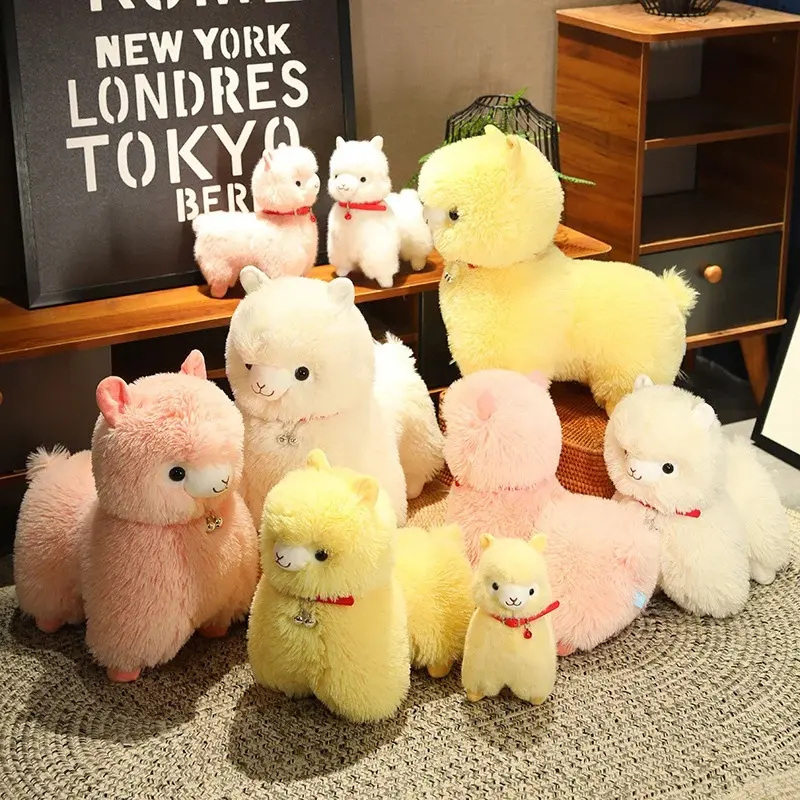 Cute Alpaca With Bell Plush Toy Cartoon Animals Soft Stuffed Dolls HomeDecor Gift For Holiday Birthday