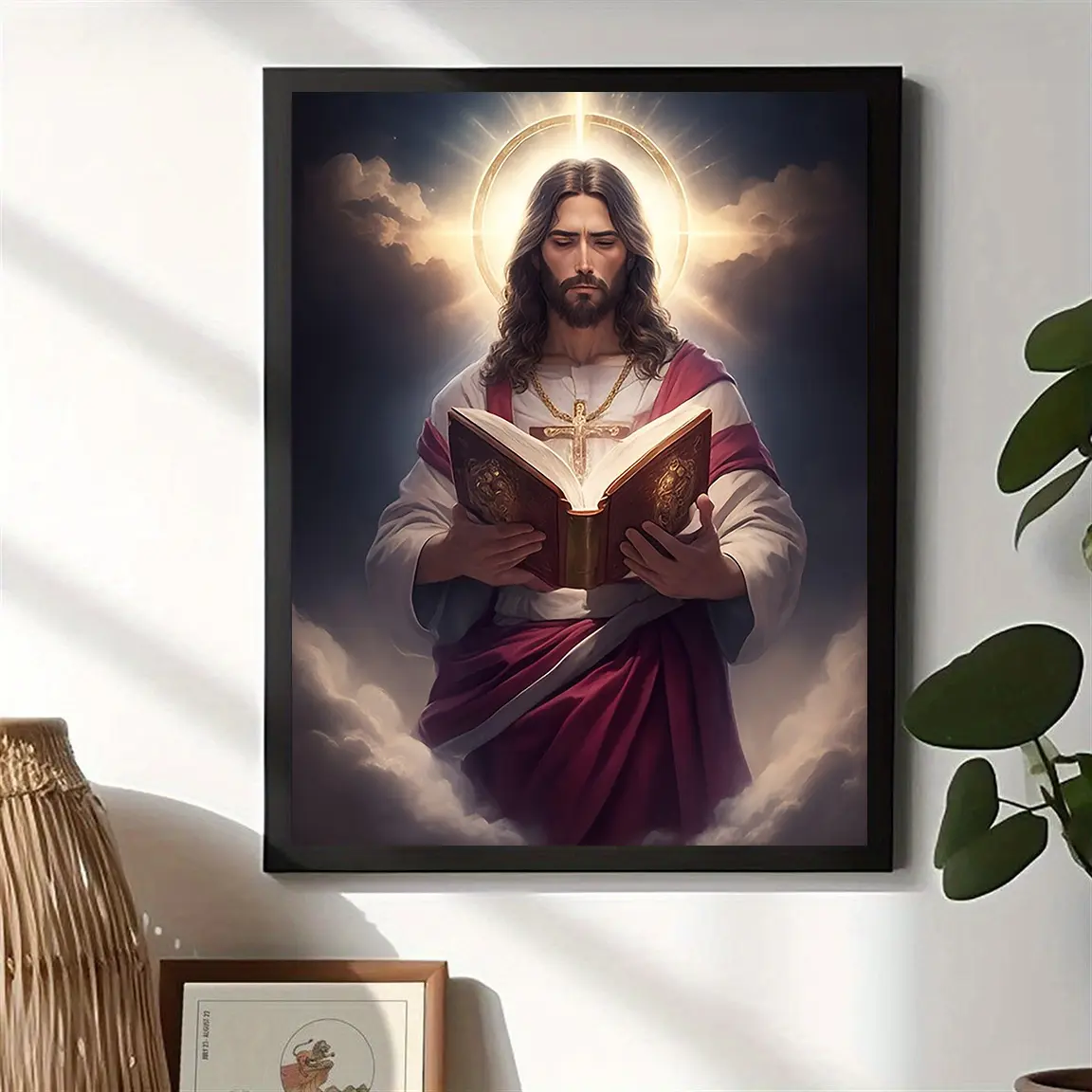 1 Piece Frameless Jesus Reading Scripture Canvas Art Print - 12x16in/30cmx40cm 2D Religious Inspirational Christian Poster, Home Decor for Living Room, Bedroom, 12 Inches X 16 Inches/30Cm X 40Cm