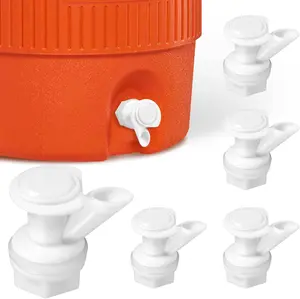 5 count Push Button Water Spigot White Plastic Cooler Spigot Replacement,  Spigot Compatible with Igloo 2, 3, 5, and 10 Gallon Water Cooler, , Durable 5 Gallon Bucket Spigot (White)