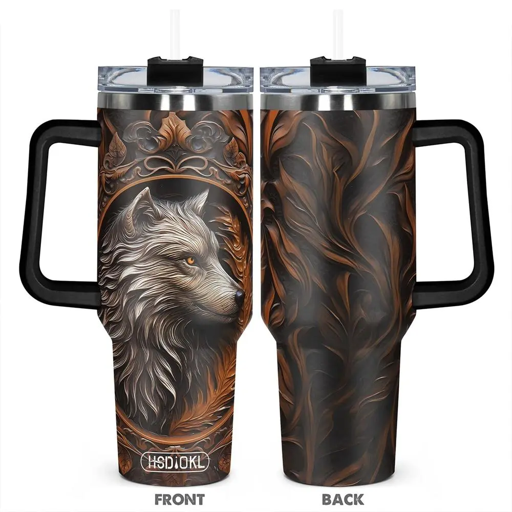 Wolf Pattern Stainless Steel Tumbler, 40oz Insulated Durable Tumbler, Ideal Gift for Animal Lovers and Nature Enthusiasts, Drinkware