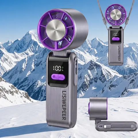 Portable Handheld Turbo Fan Foldable Mini Fan for Travel & Outdoor - High-Speed 7-Blade Brushless Motor, 1-199 Adjustable Speeds, 5600mAh Rechargeable Power Bank, USB-C, Up to 10h Cooling