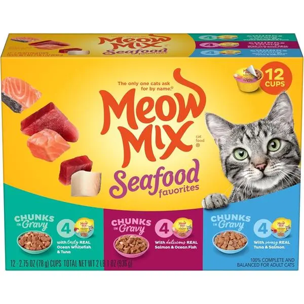 Meow Mix Savory Morsels Seafood Favorites Variety Pack, 2.75 oz Can (12 Pack)