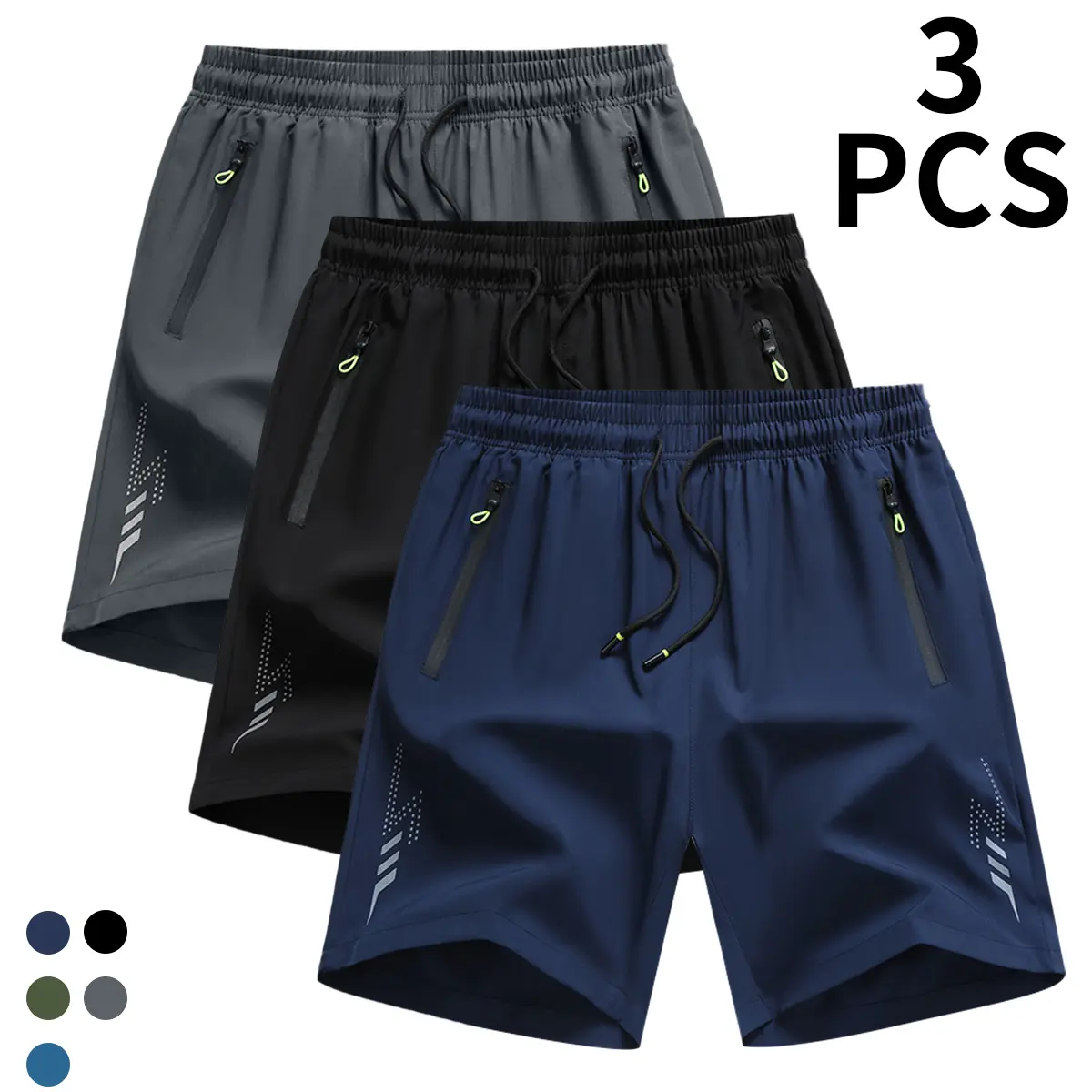 Generic Brand Men’s Mixed-Color Sport Shorts - Reflective Strips, Dry-Fit, Breathable, Lightweight, Quick-Dry Moisture-Wicking Running Fitness Wear for Summer Gym, Dry-Fit Men's Shorts