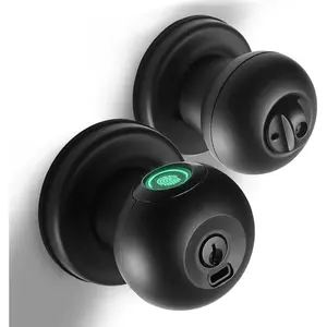 Fingerprint Door Lock,  Fingerprint Door Knob with Lock, Biometric Black Door Lock, Keyless Thumbprint Entry Door Lock for Bedrooms, Hotels, Apartments, Offices and Garages
