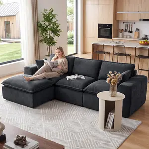 108" Cloud Modular Sectional Sofa, 4-Seater L-Shaped Chenille Couch with Movable Ottoman, Comfy Cloud Style Sofa for Living Room