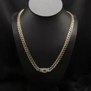14K Gold Semisolid 8mm Monaco Chain with Baguettes Size 22”- Elegant Durable Necklace for Everyday Wear