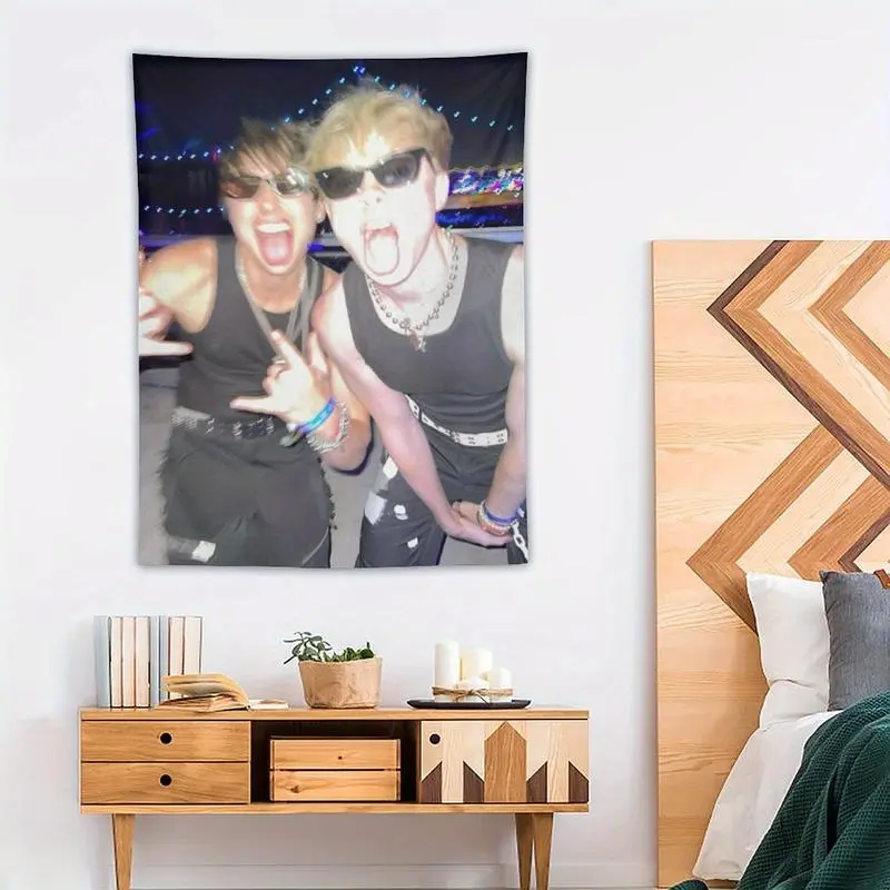 [Cozy Sam and Colby] Sam and Colby Tapestry Wall Hanging |     Black & White Portrait Design, Light Purple Background, Cozy Home Decor for Living Room, Bedroom, or Office