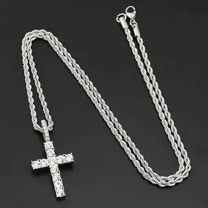 Christian Cross Pendant Necklace for Men with 24 Inches Chain - Religious Jewelry Gift