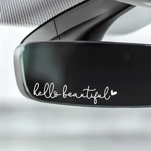Hello Beautiful White Rearview Mirror Pair Funny Vinyl Window Decal Sticker - Unique Design for Window Decoration car decal