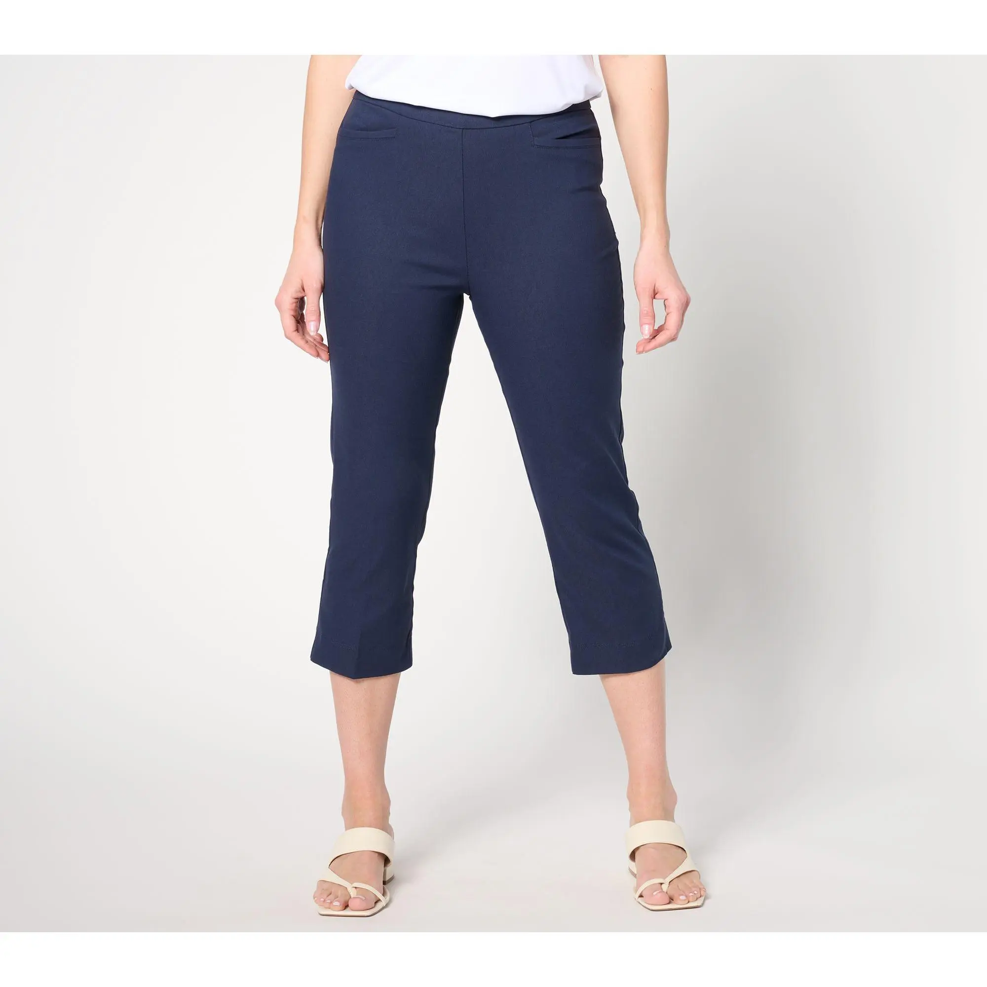 Susan Graver Petite Cotton Ulta Stretch Slim-Leg Capri Pants