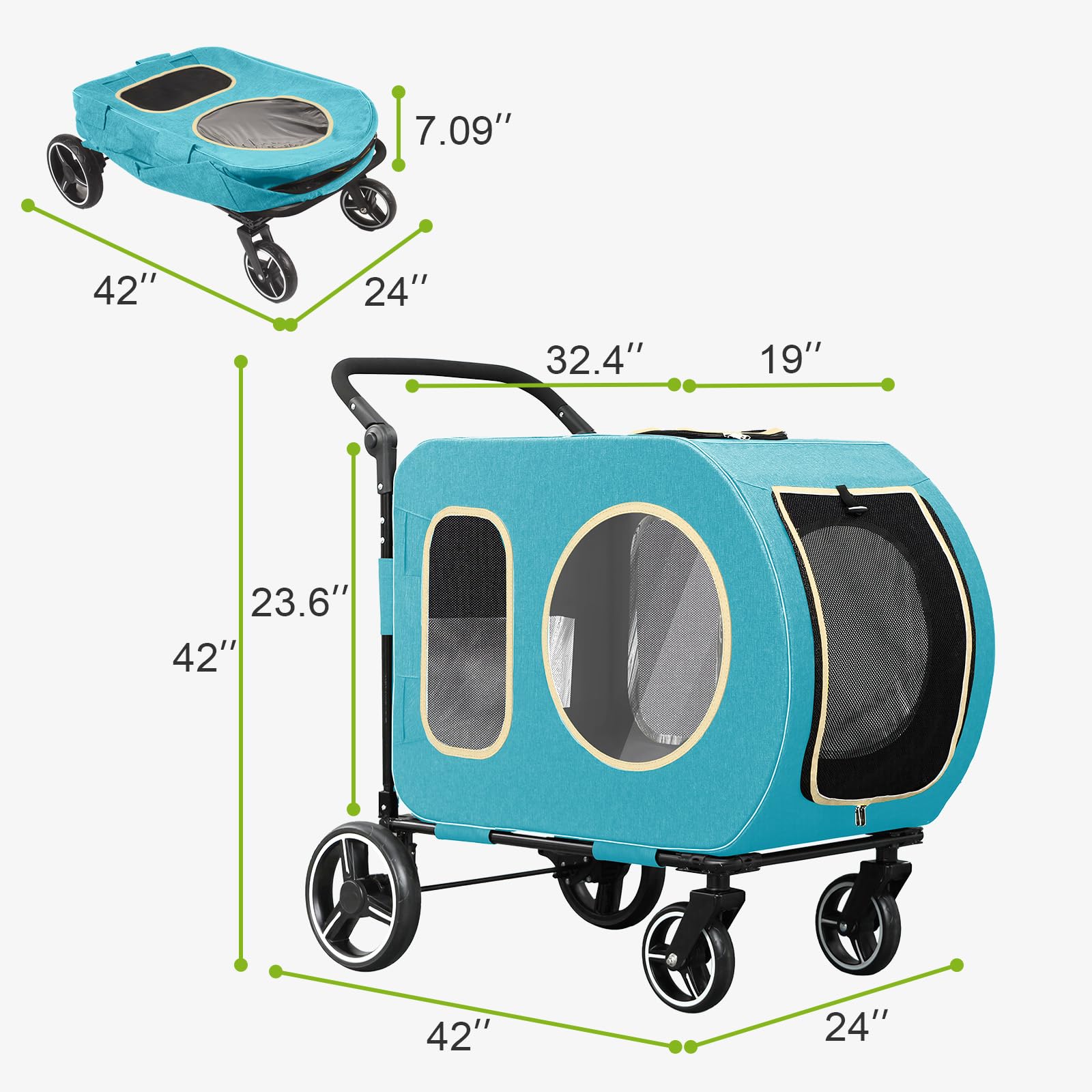 Large Dog Stroller Red Foldable Design with Adjustable Handle for 2 Dogs Up to 160 lbs Pet Wagon Carriage with Pocket