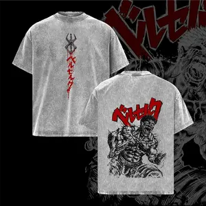 Guts Berserk Black Swordsman – Vintage Washed Graphic Tee, Oversized Heavyweight Anime Shirt, Large Back Graphic Rage Art, Dark Fantasy Manga Streetwear, Unisex Anime Merch, Gift For Anime Fans
