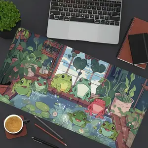 1pc Cute Frog Gaming Mouse Pad Cartoon Extended Desk Mat Office Desk Accessories- Non-Slip Stitched Edge Computer Mat For Desk 35.4x15.7 Inches Rubber Base Laptop Keyboard Pad for Home Office & Gamer,Durable and Spill-Resistant