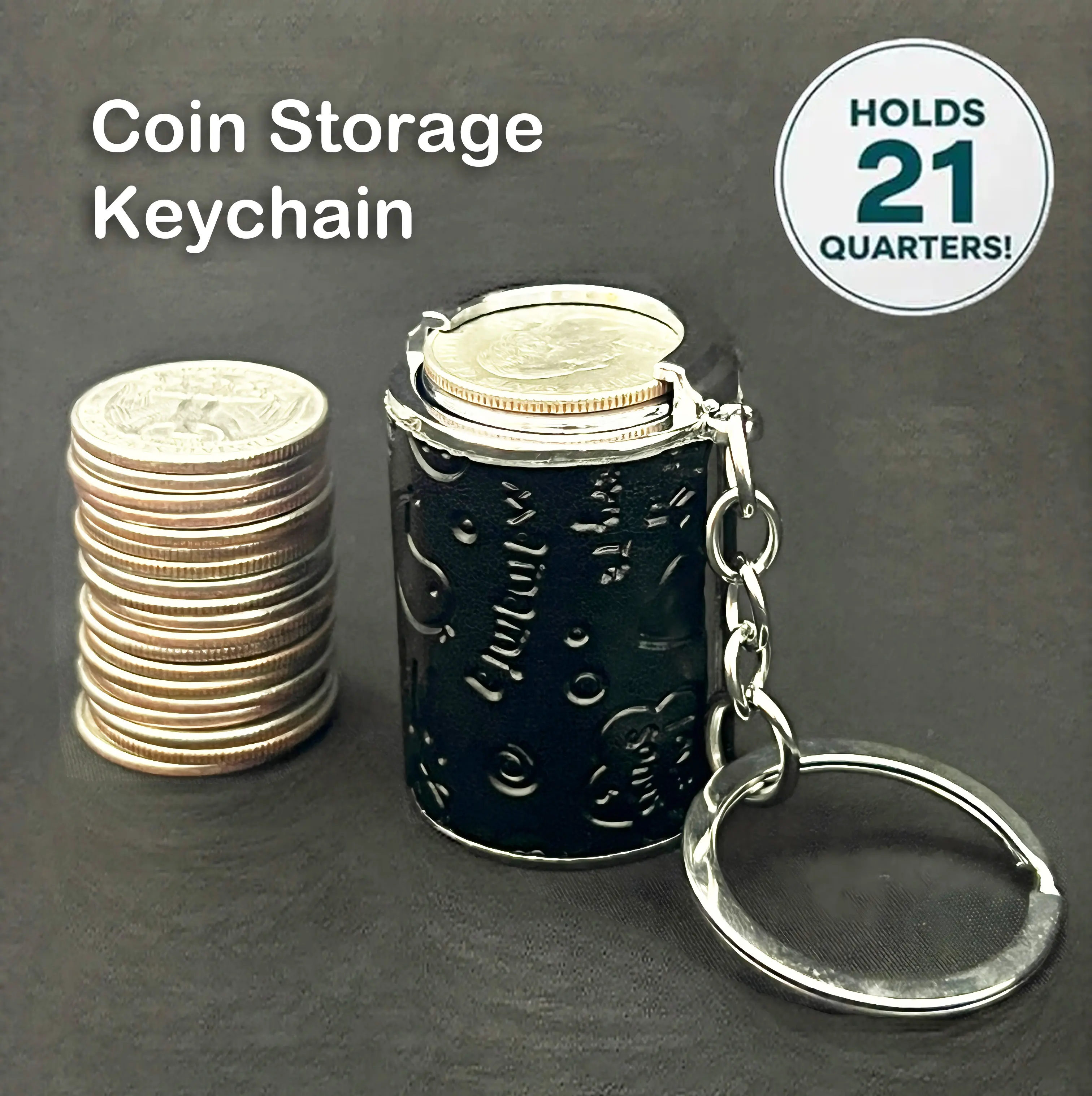 Coin Storage Keychain - Compact, Portable - Holds 21 Quarters - Ideal for Everyday Coin Organization