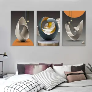 3pcs/set Modern Abstract Geometric Canvas Wall Art Paintings for Living Room Bedroom Bathroom Office Hallway Kitchen Wall Decors Framed Gift Hanging Easy to Hang UV-Resistant Premium Canvas Artistic Ornaments Decoration
