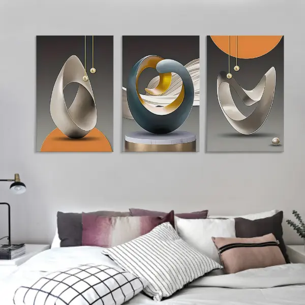 3pcs Set Framed Modern Abstract Geometric Design Canvas Wall Prints - Artistic, Eco-Friendly, UV-Resistant, Durable, Easy-Install Premium Home Wall Decor Gift for Living Room, Bedroom