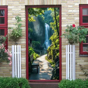 2pcs Nature Landscape Waterfall Wall Stickers DIY Removable Self Adhesive Decorative Art Decals for Living Room Bedroom Study Home Decoration Eco Friendly Material Scenic Mural Wallpaper Stick on Decor Decoration Items