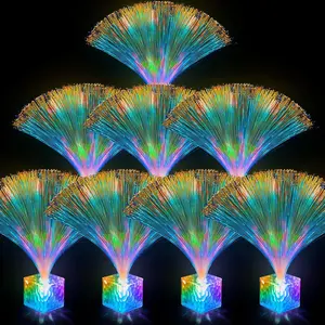 8-Piece Bulk Mini Fiber Optic Lamps, 9in LED Illuminated Multichrome Novelty Lighting, Color-Changing Table Centerpieces & Party Favors for Weddings, Birthdays, Illuminated Novelty Lighting