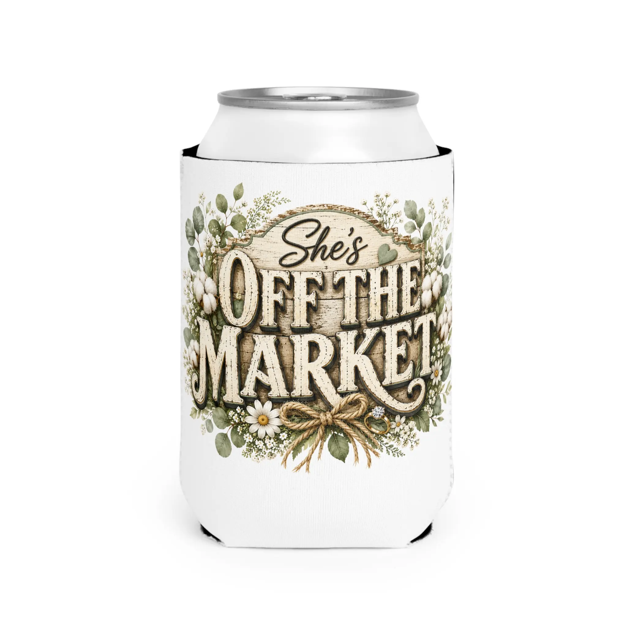 She's Off the Market Can Cooler, Bride Can Cooler, Bachelorette Party Favor, Bridal Shower Gift, Wedding Drink Sleeve