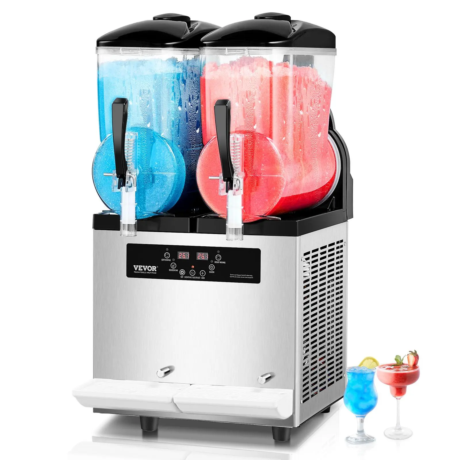 【Backtoschool】VEVOR Commercial Automatic Slushy Machine, 2x12L Each Double Stainless Steel Tanks, 96-Cup Digital Display Margarita Smoothie Maker for Restaurants, Burger Joints, Bars