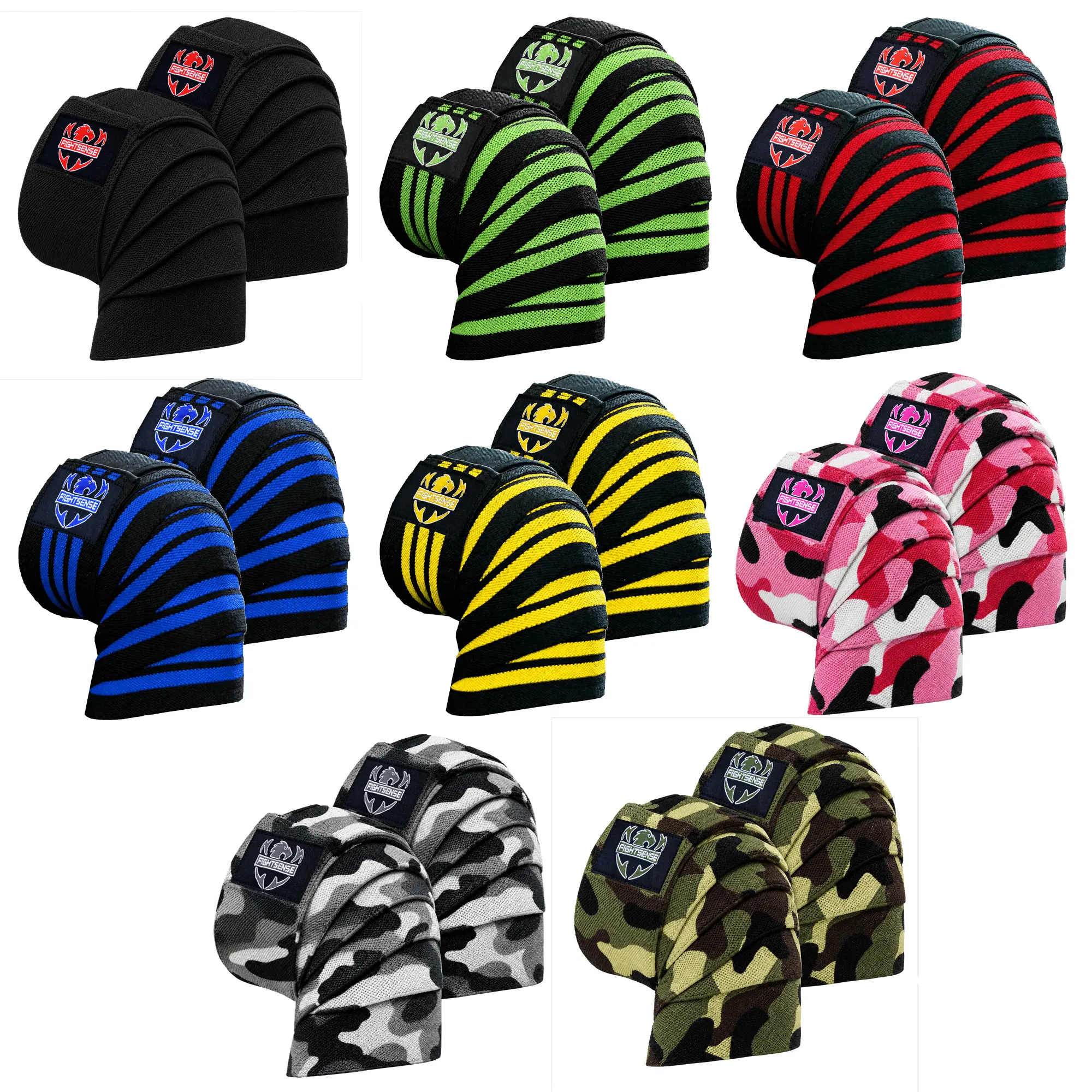 FIGHTSENSE Knee Wraps (Pair) - Ideal for Squats, Powerlifting,Gym,Bodybuilding, Weightlifting, Cross Training WODs & Gym Workout - Compression & Elastic Support