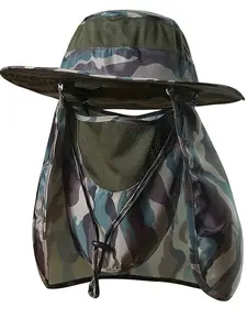Outdoor UV Sun Protection Wide Brim Fishing Cap with Removable Flap