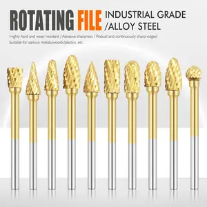 Upgrade Version Rotary File Set, 10-Piece Kit, 1/8 Inch (3mm) Shank Diameter, High Hardness Wear-Resistant, for Metal Grinding, Wood Carving, Plastic Polishing