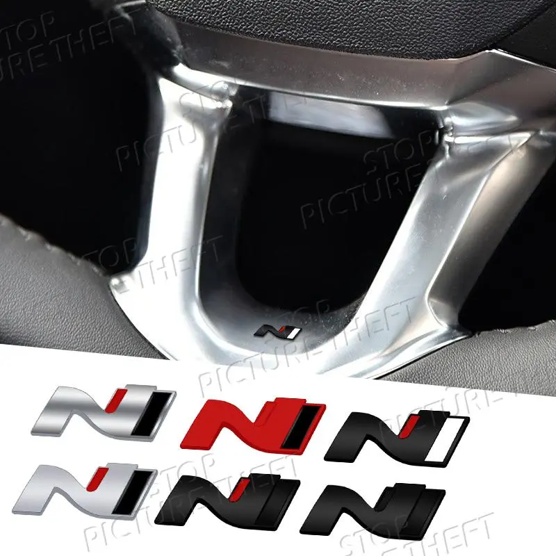 N Logo For Hyundai N Line I10 Elantra Sonata I20 I30 Tuscani 3D Metal Badge Decal Car Steering Wheel Emblem Sticker Accessories
