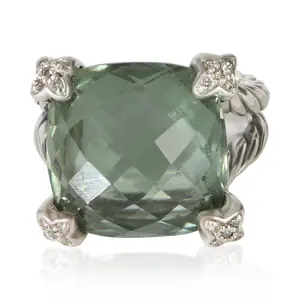 Pre-owned Sterling Silver Prasiolite and Diamond On Point David Yurman 6.25 Ring NY153126