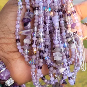 The Nubian Amethyst All Crystal 60 inch waistbead with Amethyst and Crystal Beads